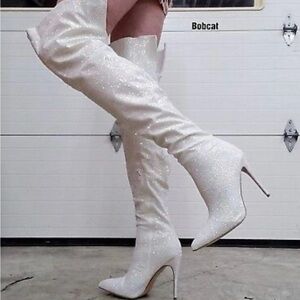 Shoe Dazzle White Glitter Heeled Boots